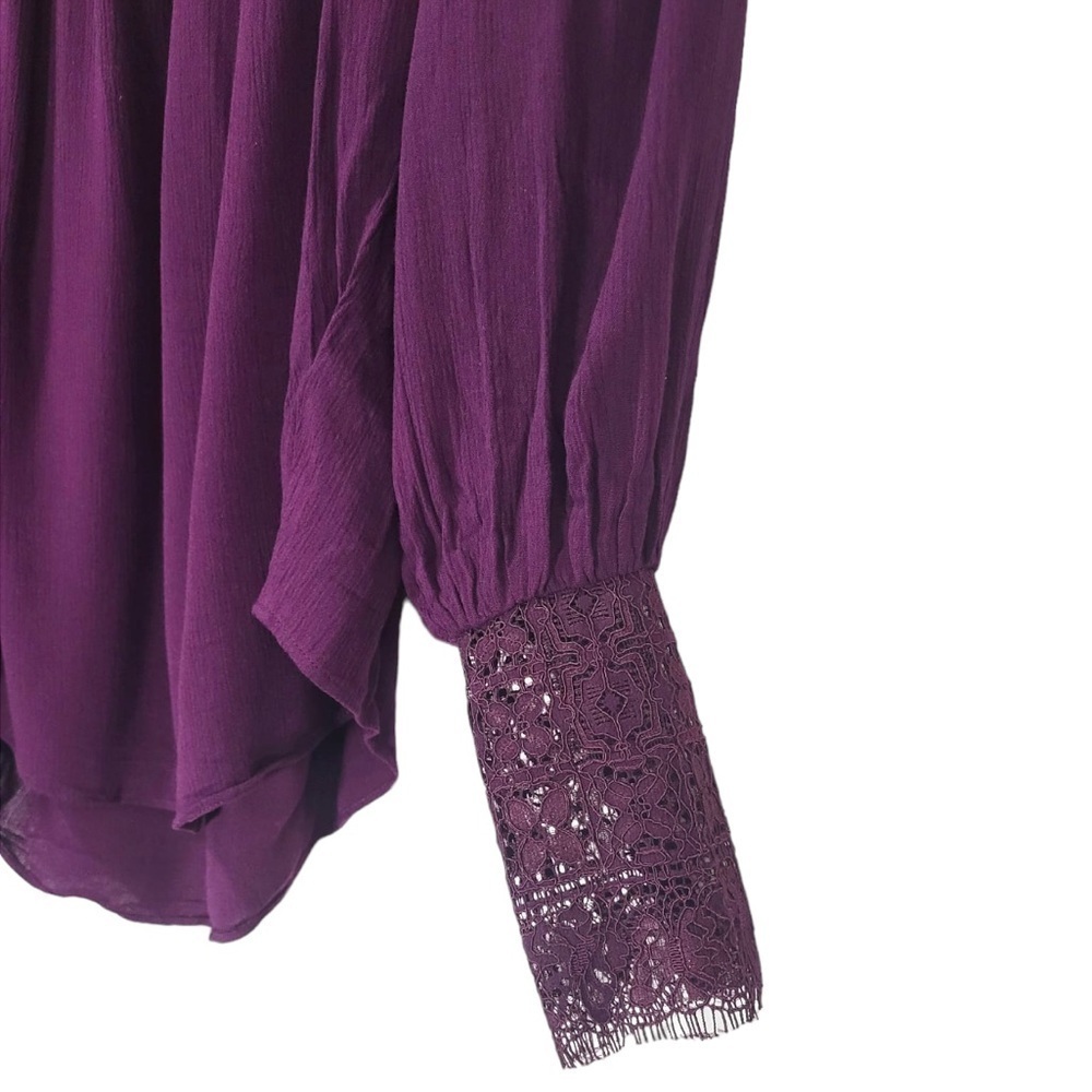 Free People Flutter By Peasant Lace Trim Square Neckline Blouse in Plum - Picture 6 of 13